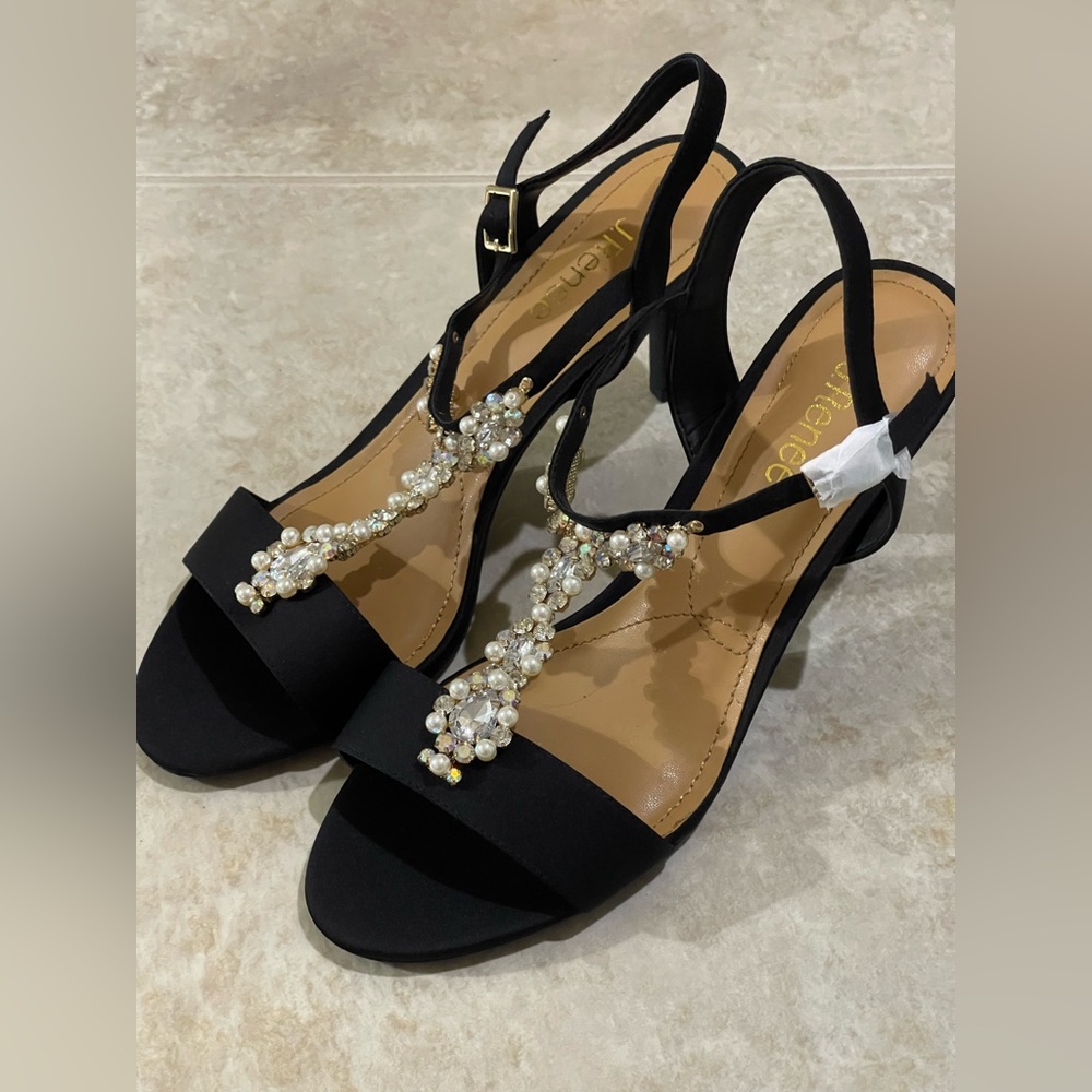 Black Slingback Heels with Pearl Embellishments